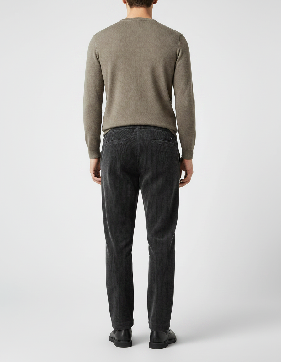 Pantalon Velours Côtelé Homme Noir Droit Décontracté - Cordé - vue 2