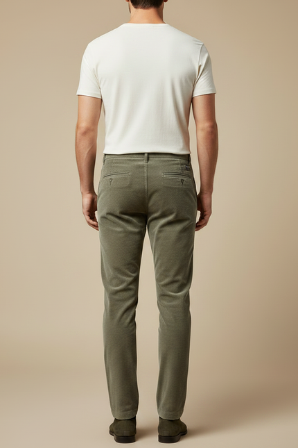 Pantalon Velour Vert Homme - Kaki Cordé - vue 2