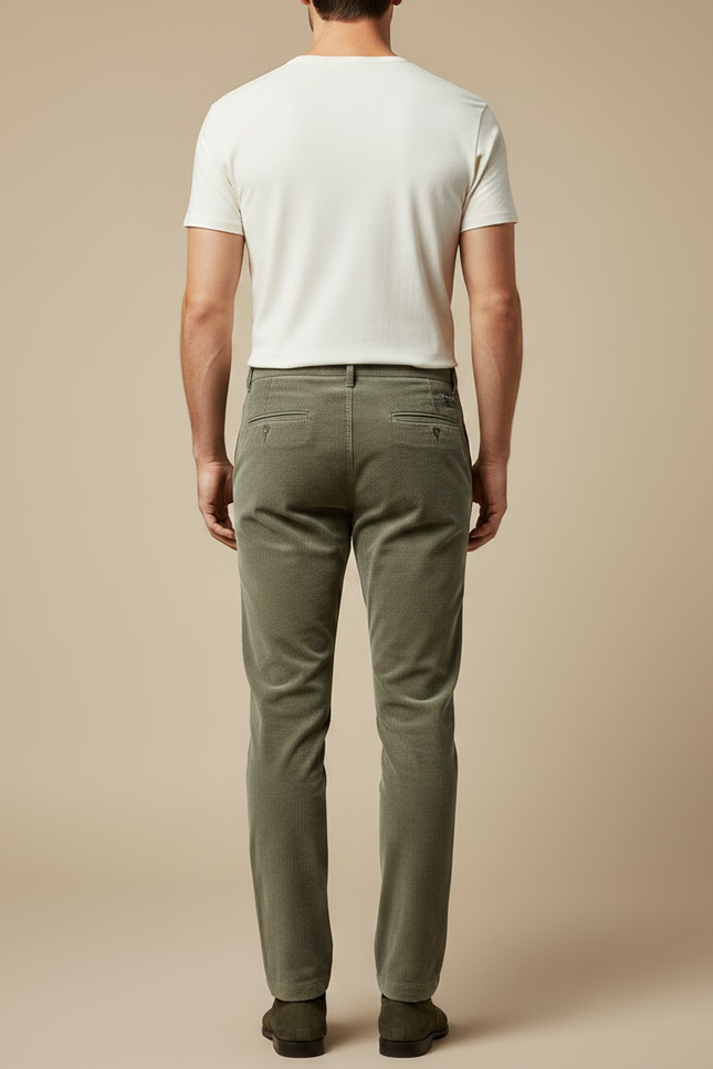 Pantalon Velour Vert Homme - Kaki Cordé - vue 2