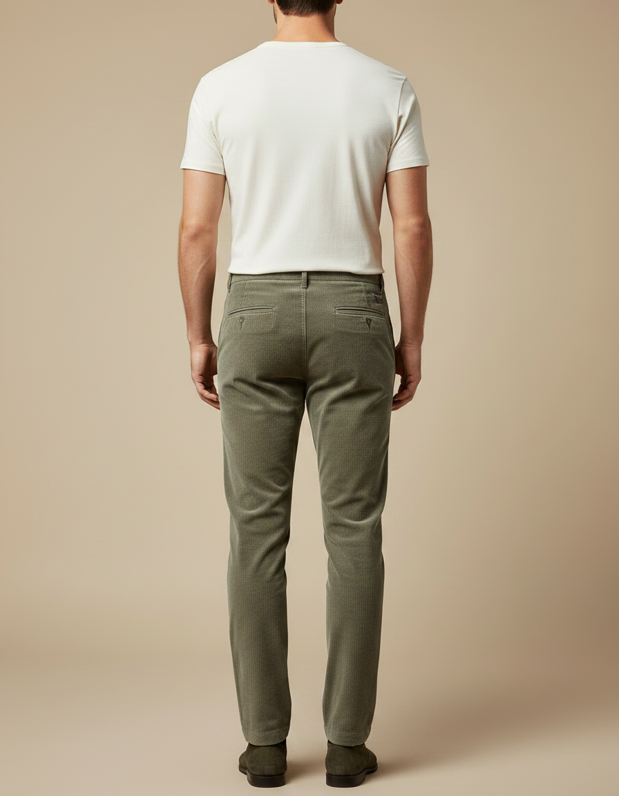 Pantalon Velour Vert Homme - Kaki Cordé - vue 2