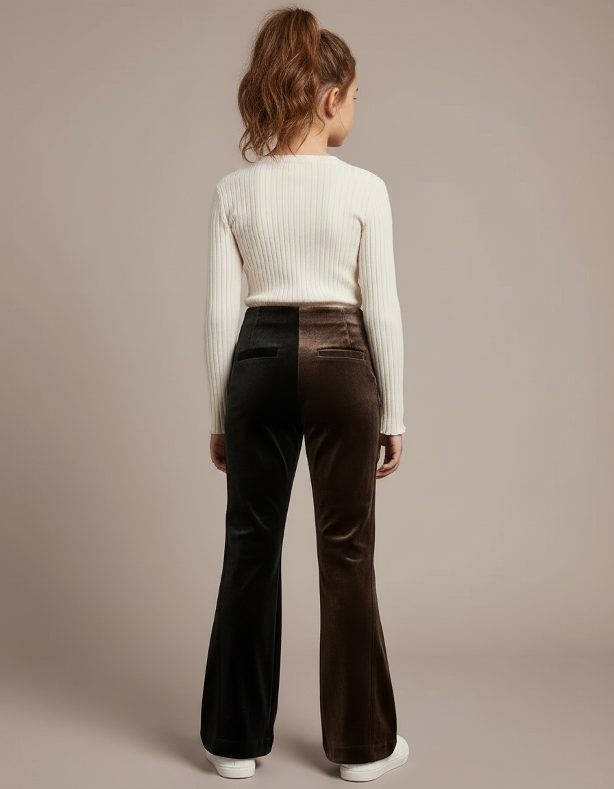 Pantalon Velours Bicolore Évasé Confortable Enfant - Multicolore - vue 2