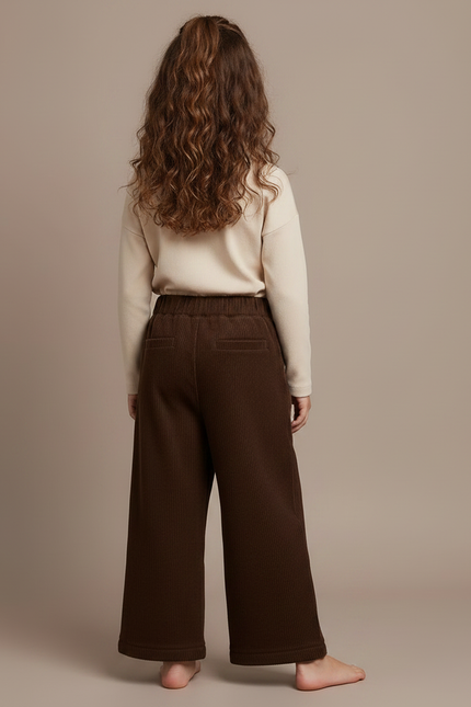 Pantalon Velours Marron Côtelé Ample Enfant Hiver - Cordé - vue 2