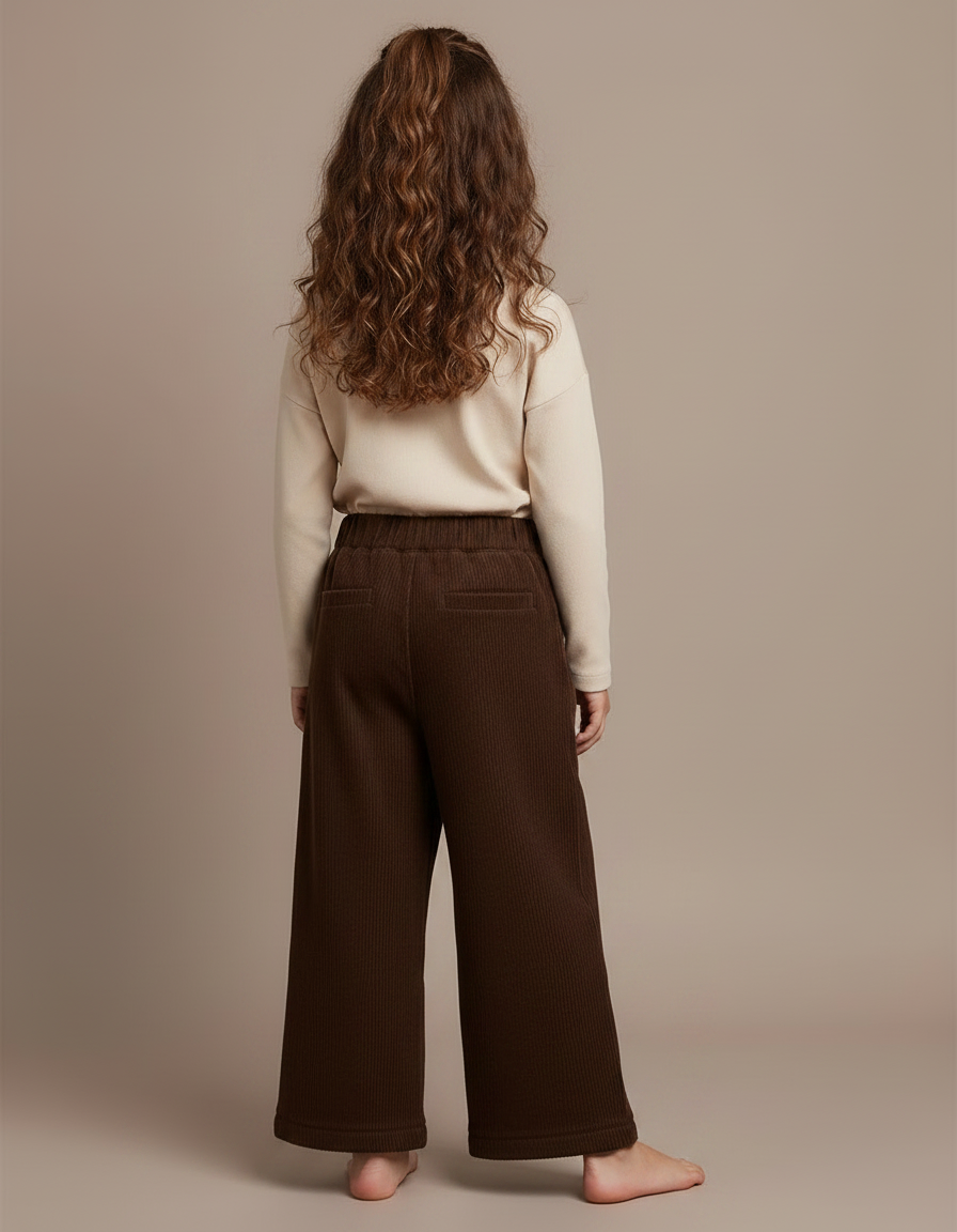 Pantalon Velours Marron Côtelé Ample Enfant Hiver - Cordé - vue 2