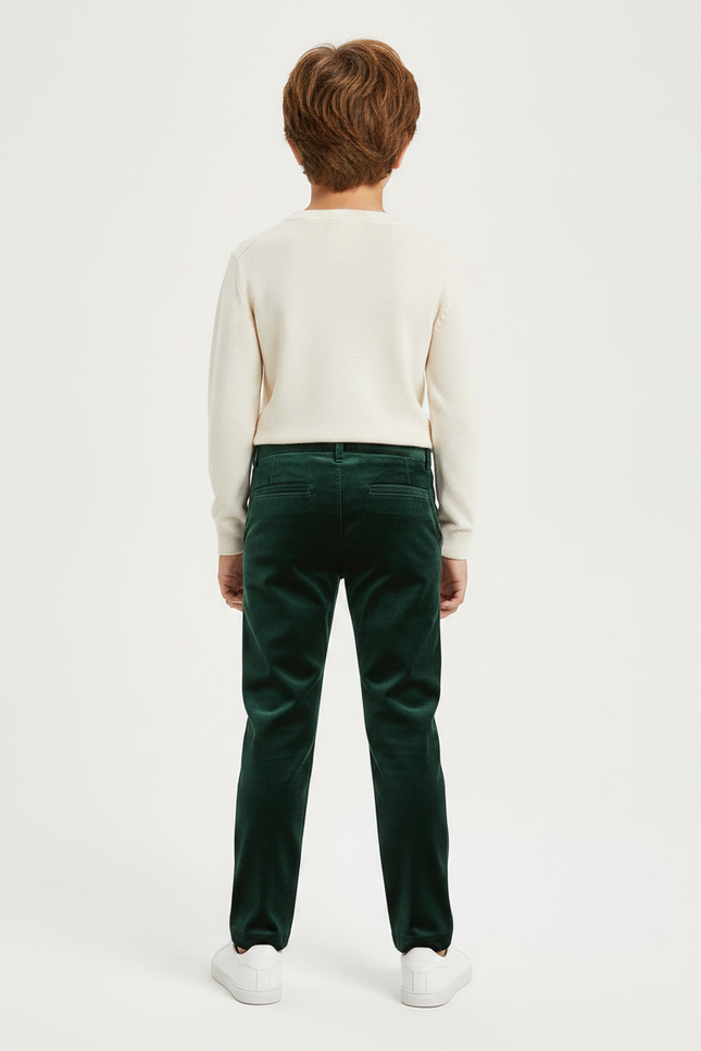 Pantalon Velours Vert Émeraude Garçon Droit Élégant - Cordé - vue 2