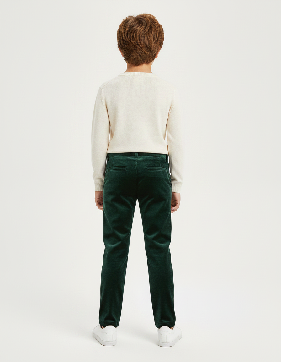 Pantalon Velours Vert Émeraude Garçon Droit Élégant - Cordé - vue 2