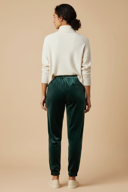 Pantalon Velours Vert Émeraude Ample Élastiqué Décontracté Femme - vue 2