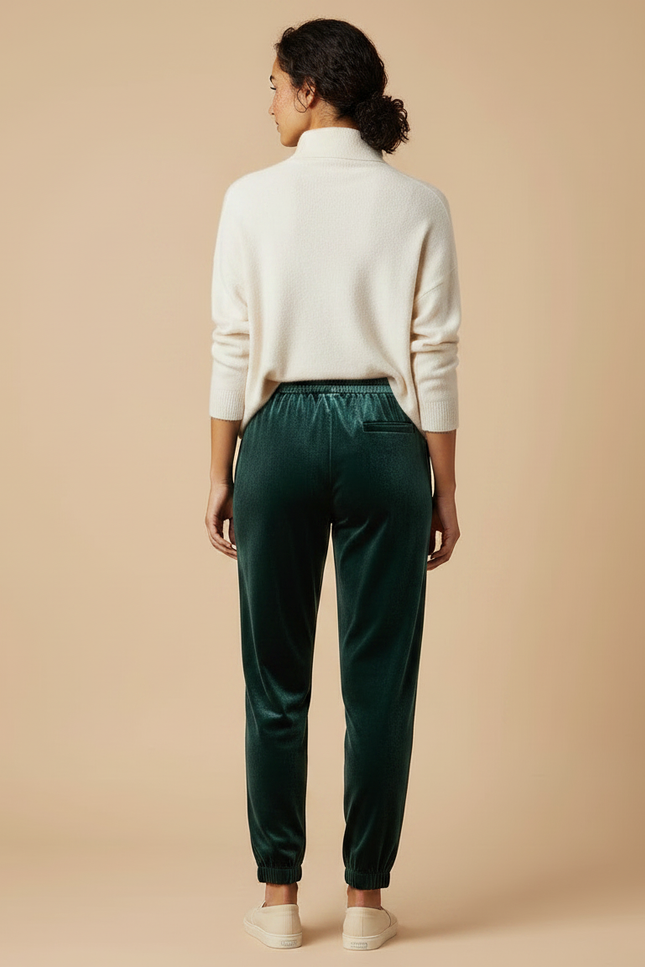 Pantalon Velours Vert Émeraude Ample Élastiqué Décontracté Femme - vue 2