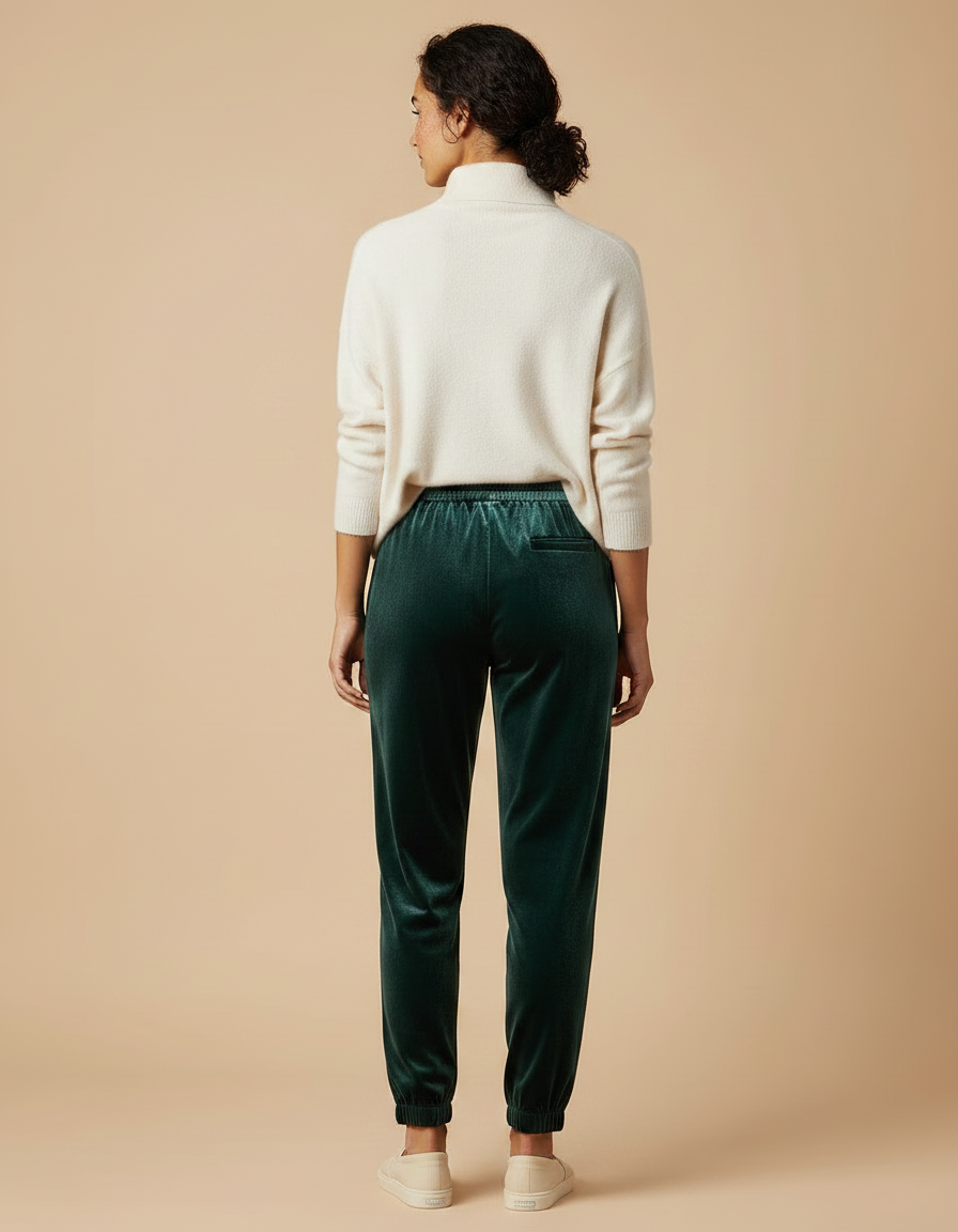 Pantalon Velours Vert Émeraude Ample Élastiqué Décontracté Femme - vue 2