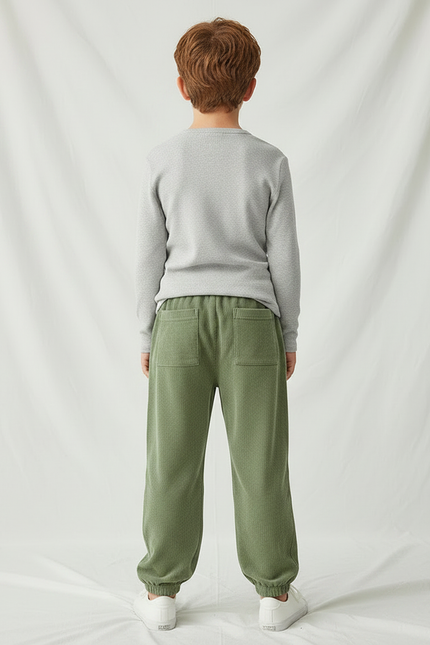 Pantalon Velours Vert Côtelé Ample Élastiqué Décontracté Garçon - Cordé - vue 2