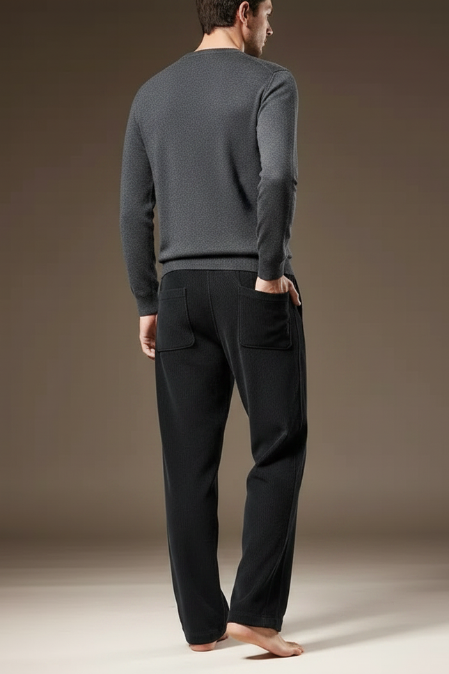 Pantalon Velours Noir Droit Ample Décontracté Homme - Cordé - vue 2