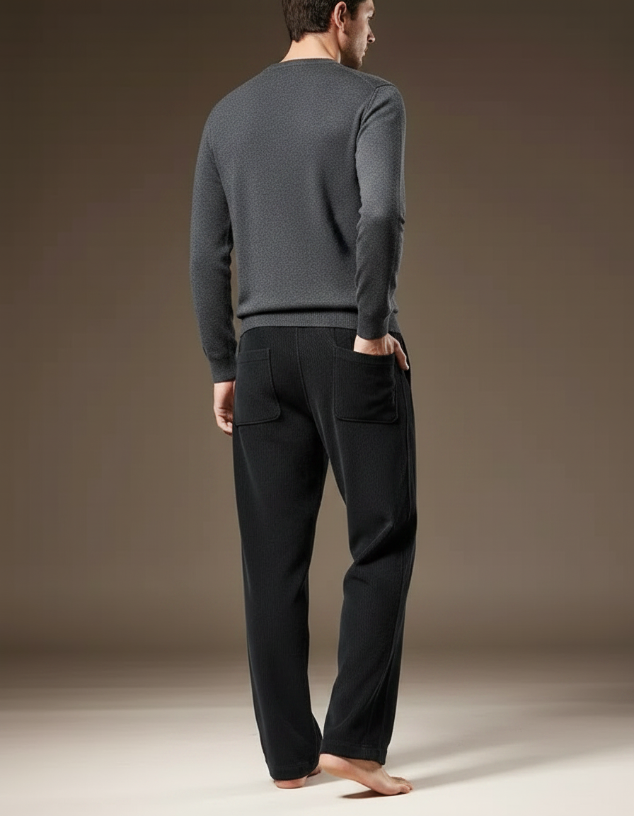 Pantalon Velours Noir Droit Ample Décontracté Homme - Cordé - vue 2