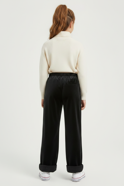 Pantalon Velours Noir Ample Fille Décontracté Hiver - vue 2