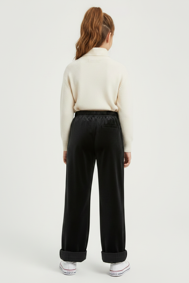 Pantalon Velours Noir Ample Fille Décontracté Hiver - vue 2