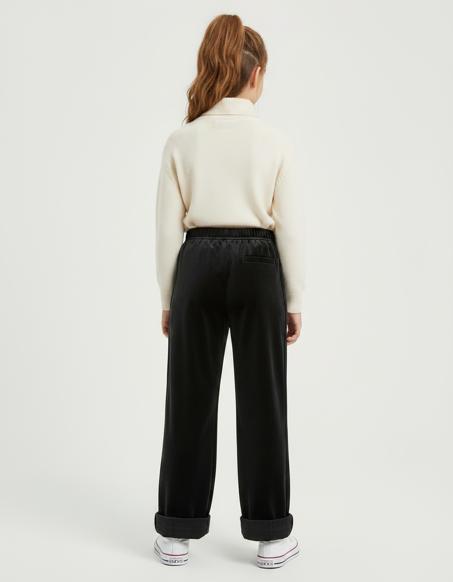 Pantalon Velours Noir Ample Fille Décontracté Hiver - vue 2