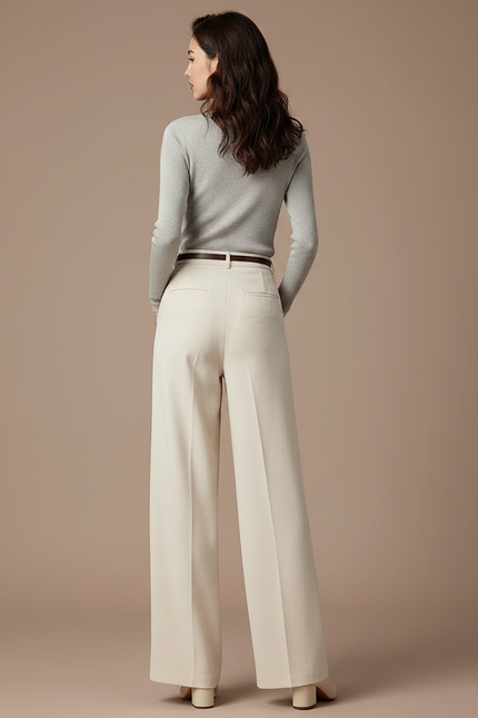 Pantalon Velours Crème Large Ample Fluide Élégant - Beige Polyester - vue 2