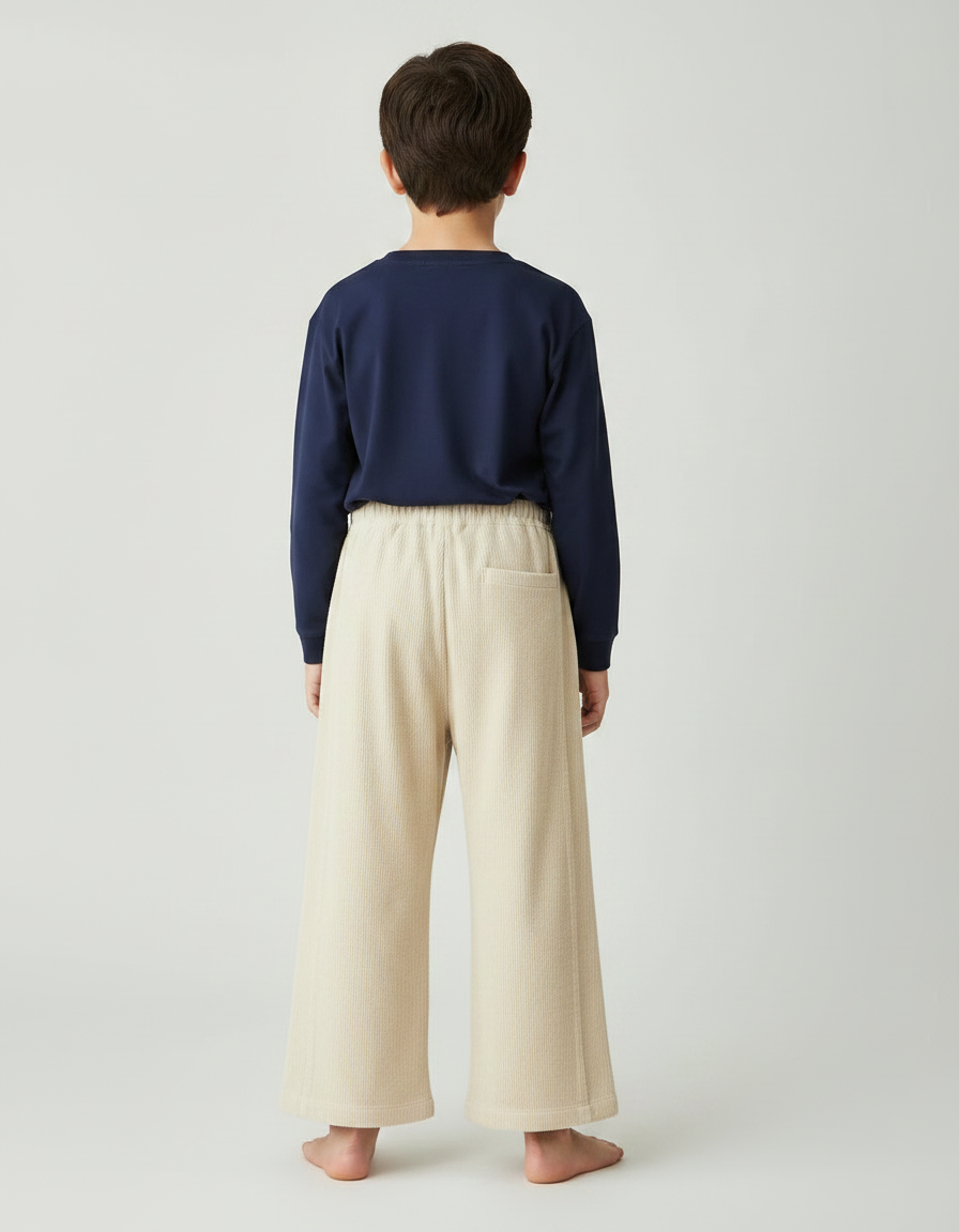 Pantalon Velours Beige Côtelé Ample Enfant Décontracté Hiver - Cordé - vue 2
