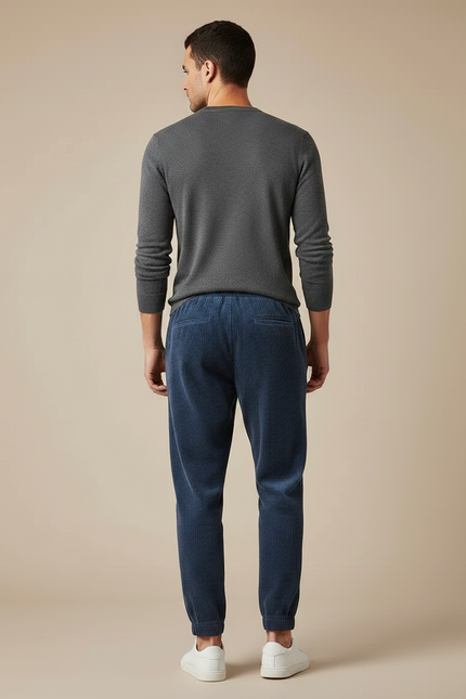 Pantalon Velours Côtelé Bleu Fuselé Décontracté Homme - Marine Cordé - vue 2