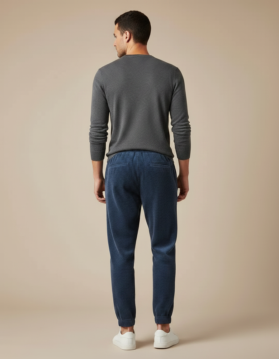 Pantalon Velours Côtelé Bleu Fuselé Décontracté Homme - Marine Cordé - vue 2
