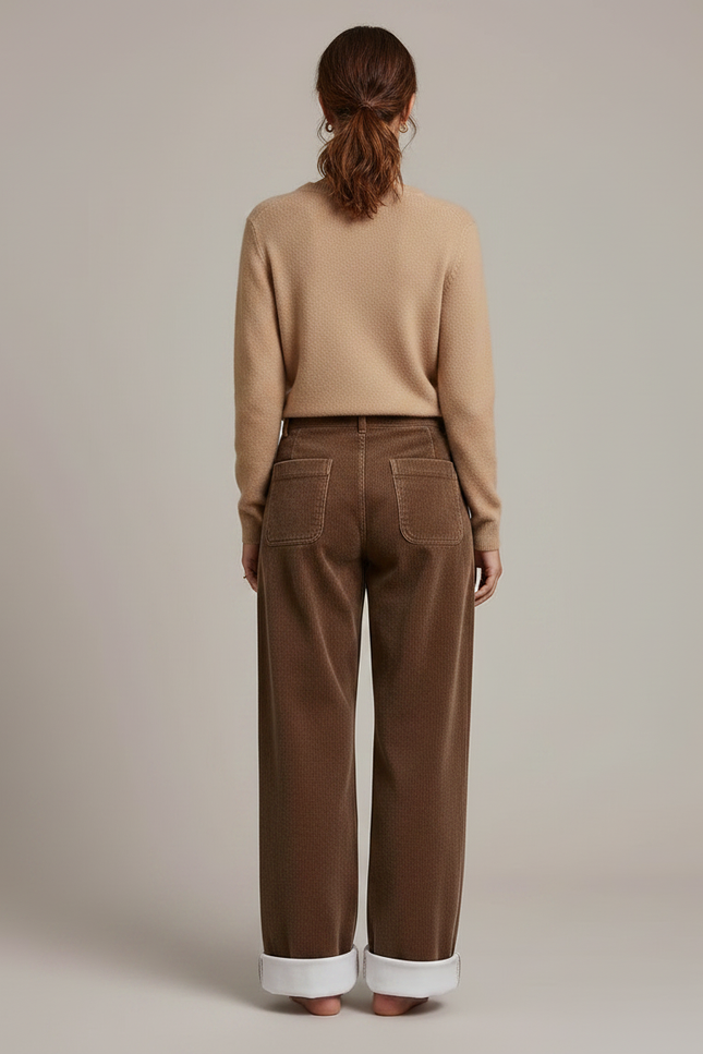 Pantalon Velours Marron Large Doublé Moelleux Femme - Cordé - vue 2
