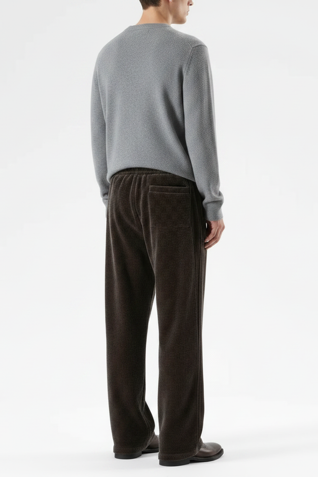 Pantalon Velours Marron Ample Motif Géométrique Doux - vue 2