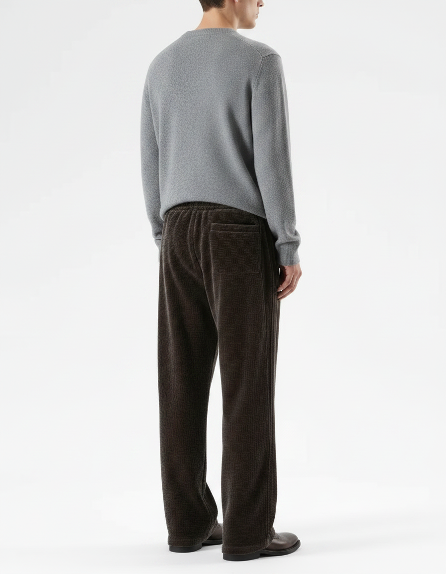 Pantalon Velours Marron Ample Motif Géométrique Doux - vue 2