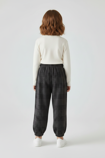 Pantalon Velours Carreaux Gris Ample Élastiqué Enfant - vue 2