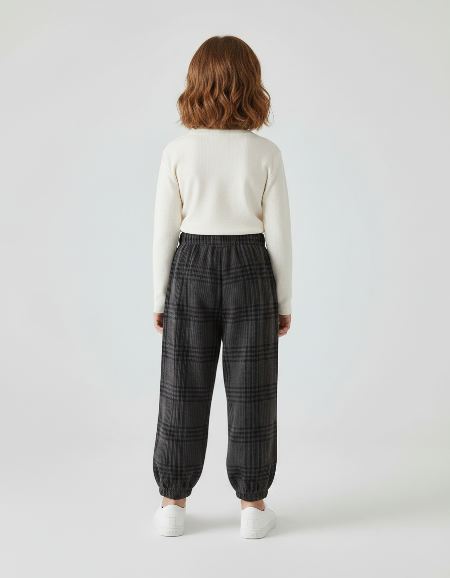 Pantalon Velours Carreaux Gris Ample Élastiqué Enfant - vue 2