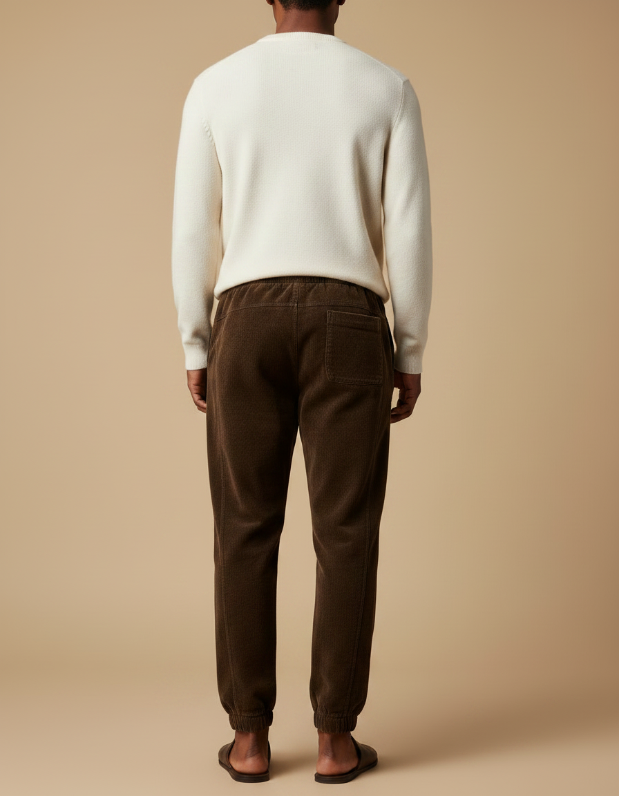 Pantalon Velours Marron Côtelé Jogger Homme Cordon - Cordé - vue 2
