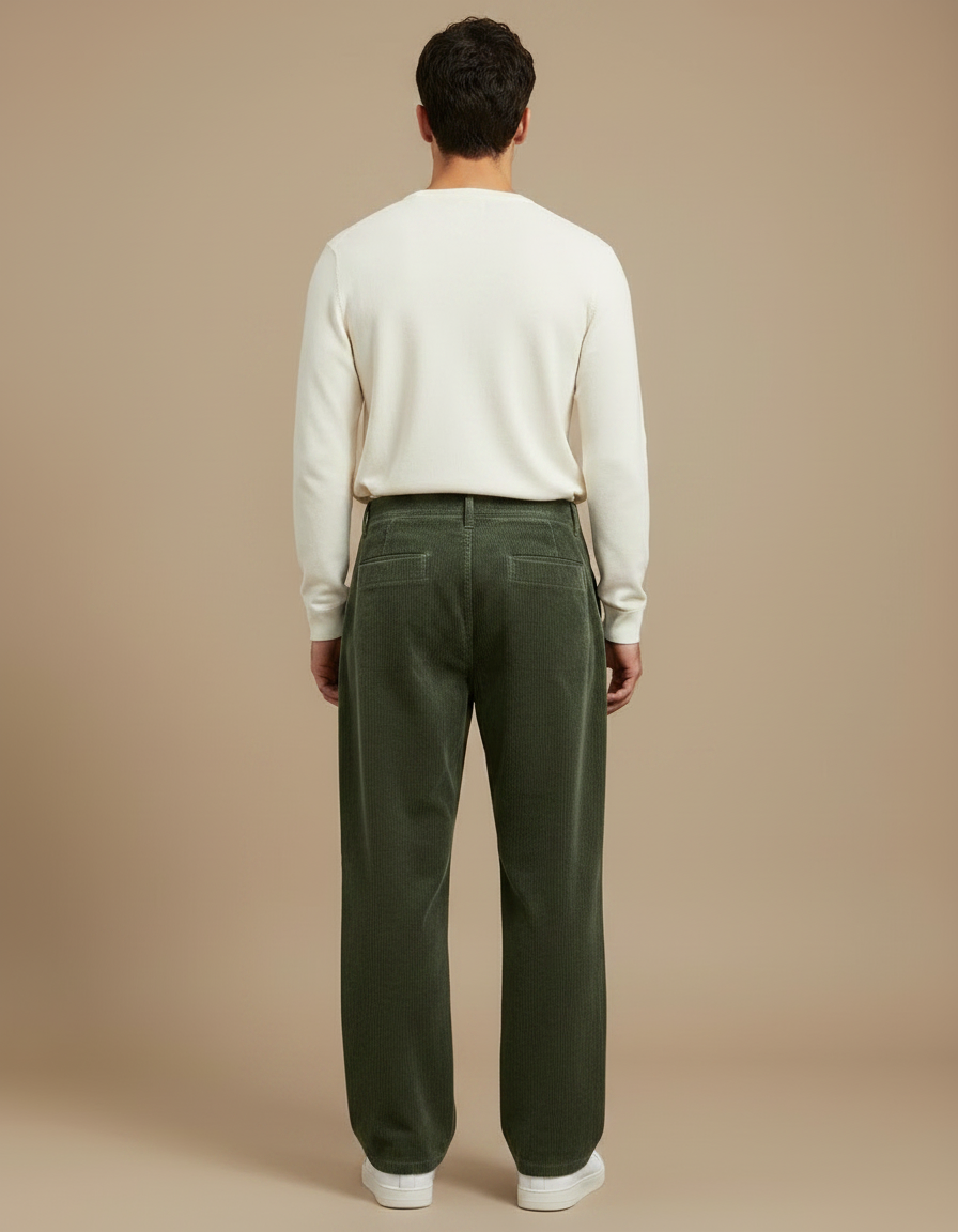 Pantalon Velours Homme Vert Large - Cordé - vue 2