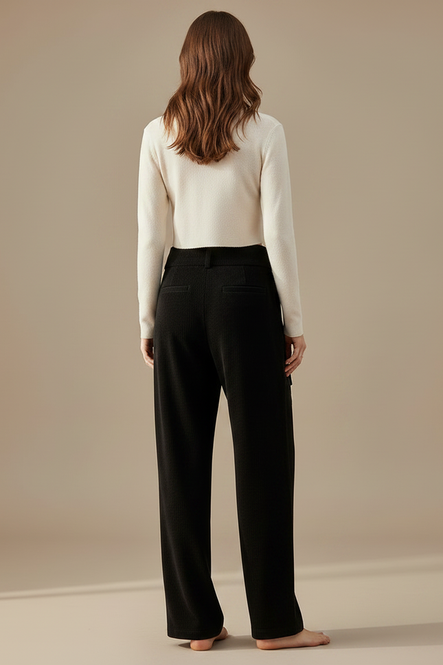 Pantalon Velours Noir Côtelé Ample Décontracté Cordon - Cordé - vue 2