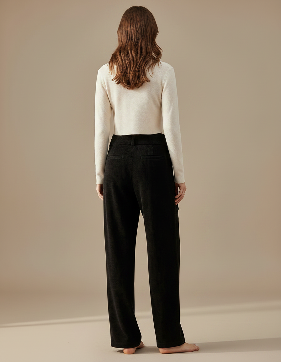 Pantalon Velours Noir Côtelé Ample Décontracté Cordon - Cordé - vue 2