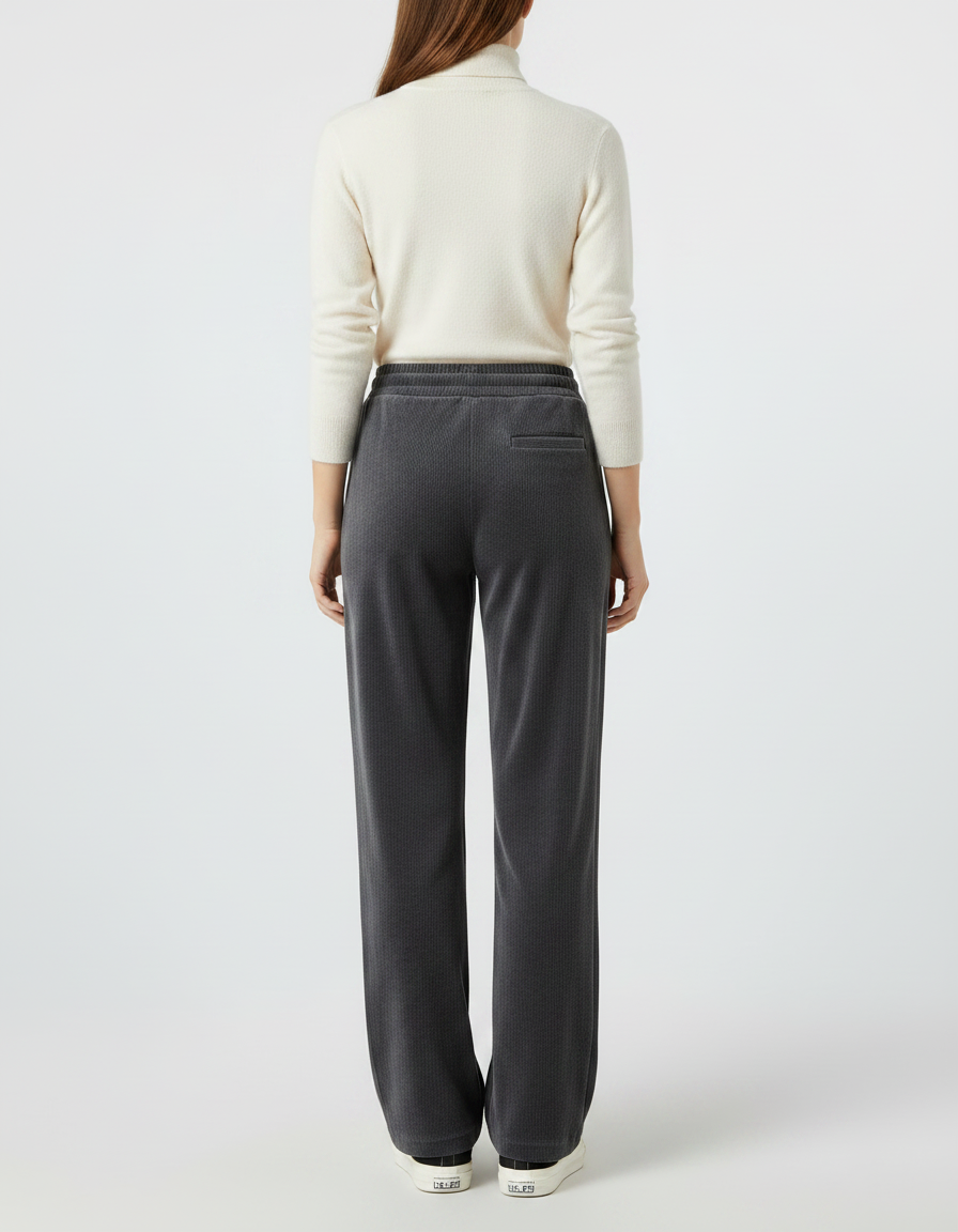 Pantalon Velours Côtelé Gris Ample Cordon Femme - Cordé - vue 2