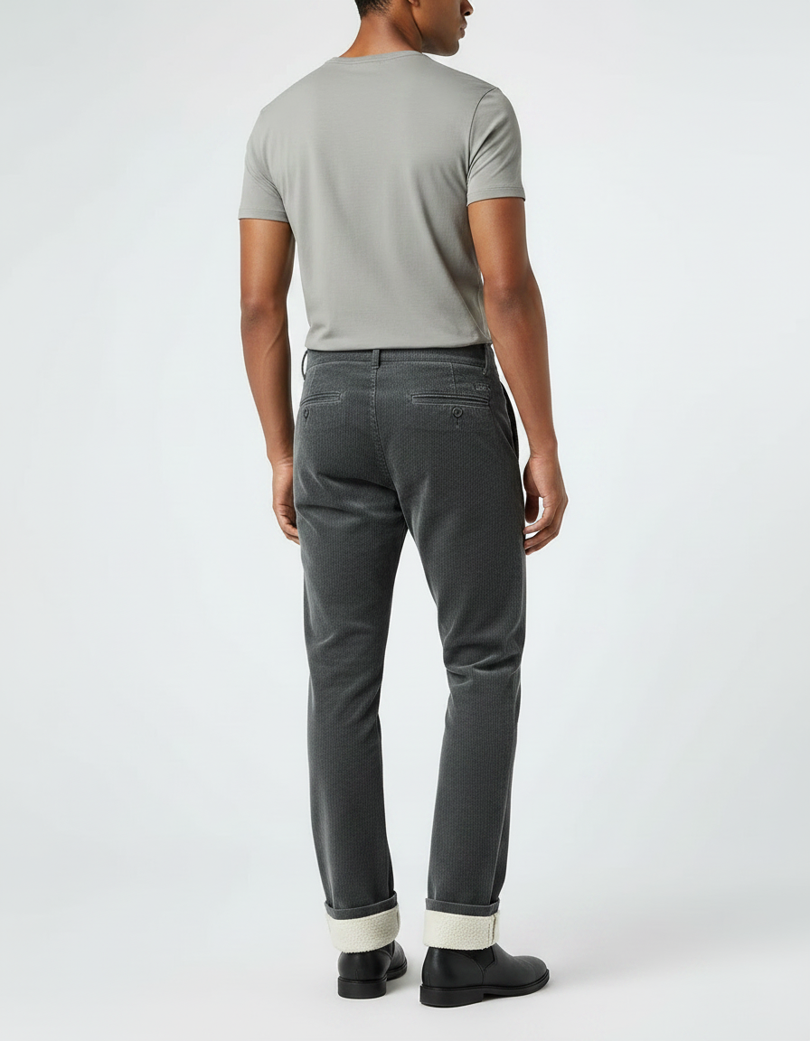 Pantalon Velours Côtelé Gris Décontracté Doublé Homme - Cordé - vue 2