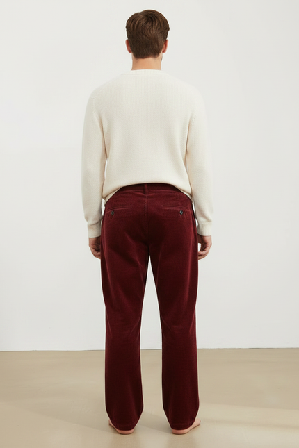 Pantalon Velour Rouge Homme - Bordeaux Cordé - vue 2