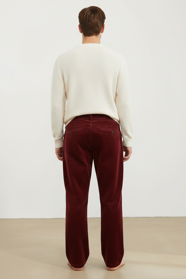 Pantalon Velour Rouge Homme - Bordeaux Cordé - vue 2