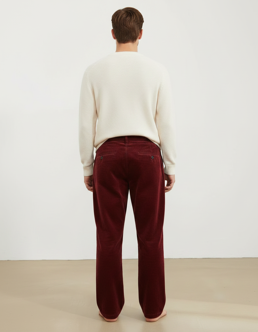 Pantalon Velour Rouge Homme - Bordeaux Cordé - vue 2