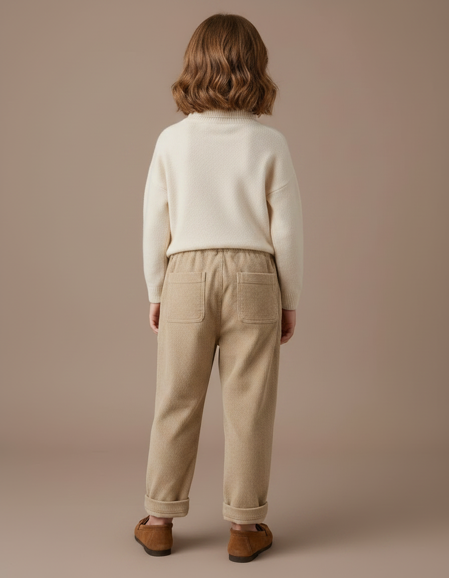 Pantalon Velours Taupe - Beige Cordé - vue 2
