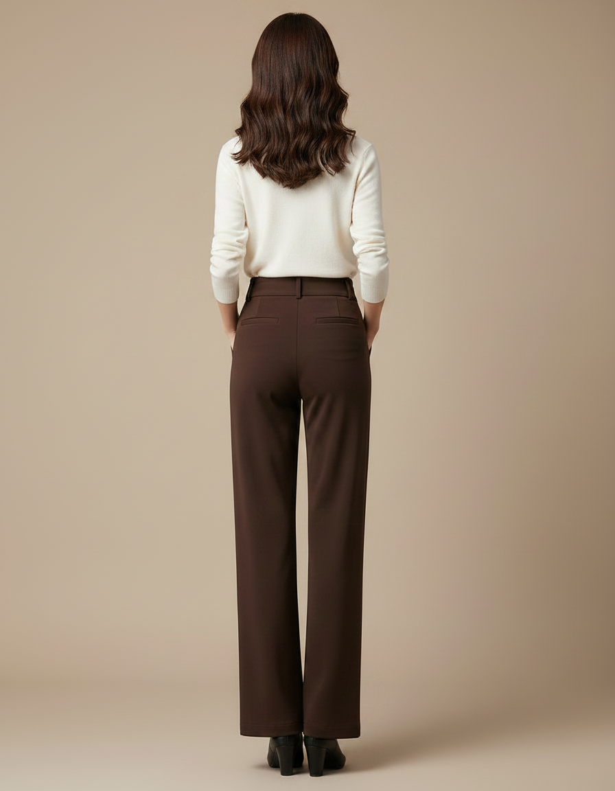 Pantalon Velours Marron Taille Haute Ample Élégant - vue 2