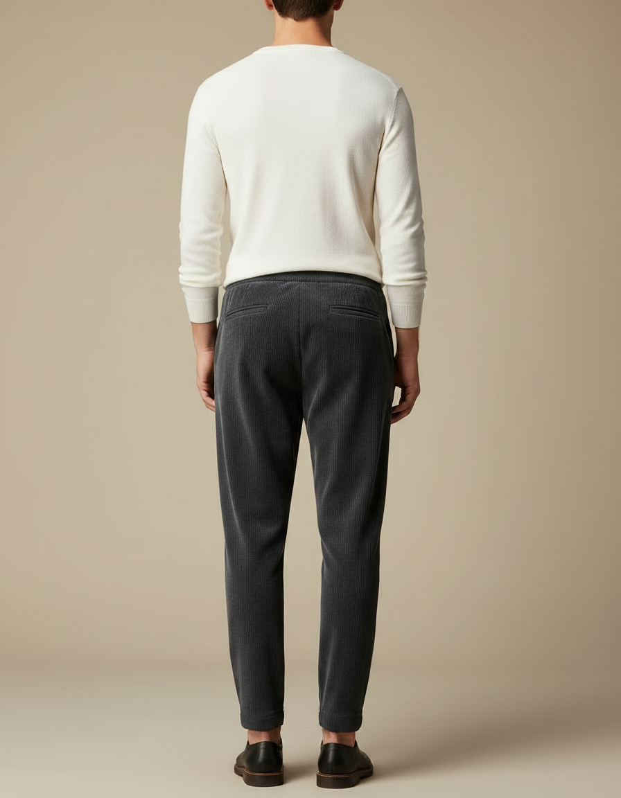 Pantalon Velours Côtelé Gris Anthracite Ample Homme Décontracté - Cordé - vue 2