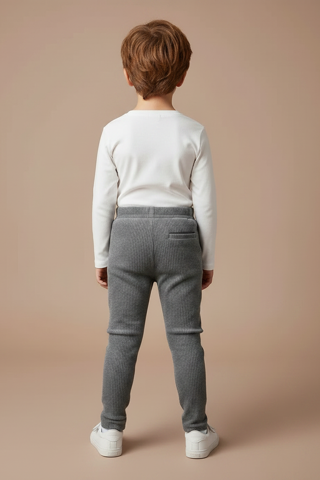 Pantalon Velours Côtelé Gris Slim Enfant - Cordé - vue 2