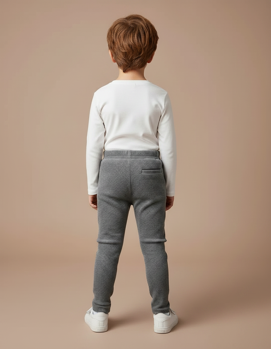 Pantalon Velours Côtelé Gris Slim Enfant - Cordé - vue 2
