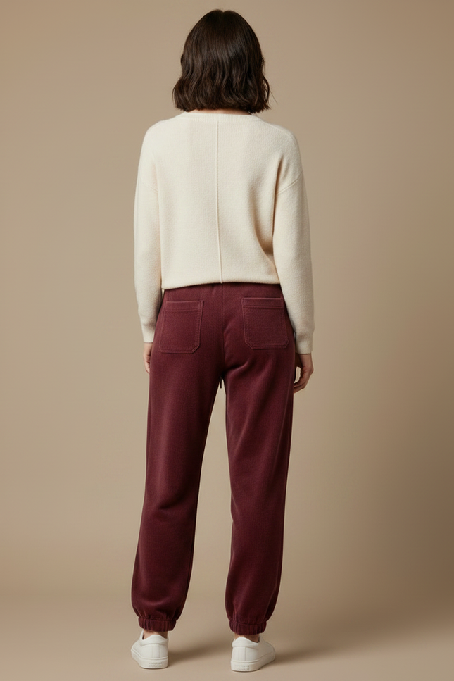 Pantalon Velours Bordeaux Ample Décontracté Confortable Femme - Cordé - vue 2