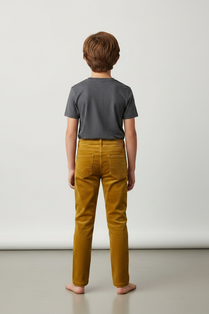 Pantalon Velours Garçon Côtelé Jaune Droit Confortable - Cordé - vue 2