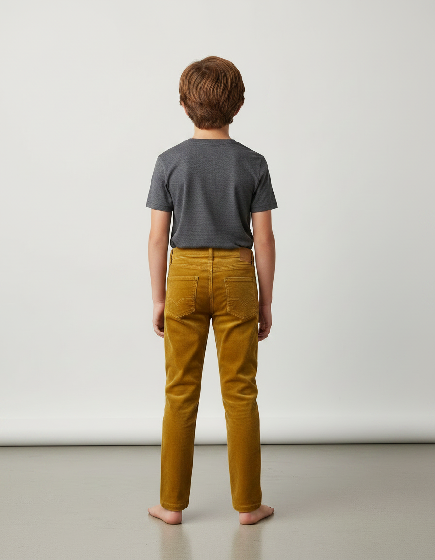 Pantalon Velours Garçon Côtelé Jaune Droit Confortable - Cordé - vue 2