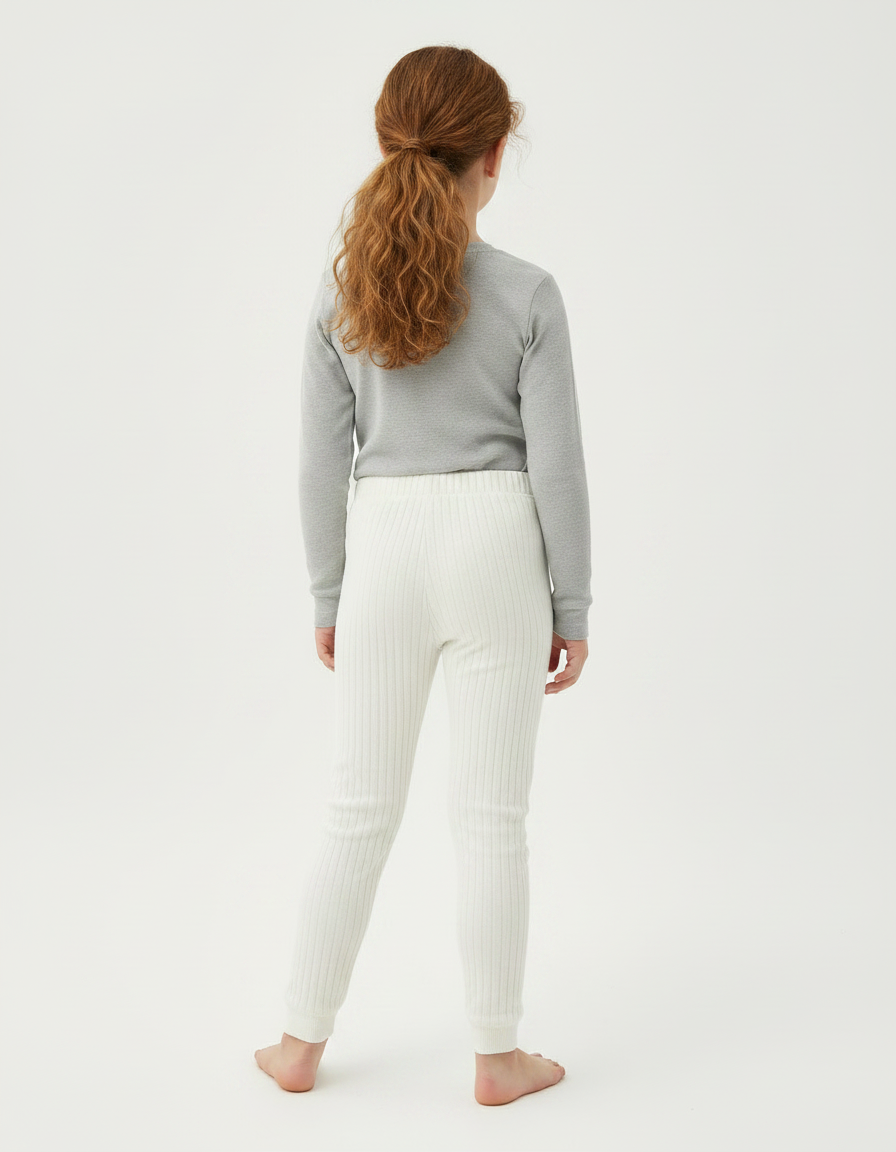 Pantalon Velours Blanc Côtelé Doux Confortable Enfant - Beige - vue 2
