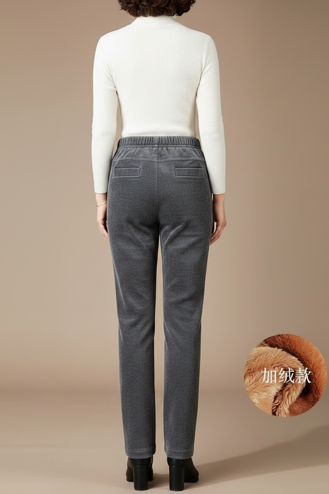 Pantalon Velours Côtelé Droit Gris Élastique Femme Hiver - Cordé - vue 2
