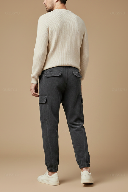 Pantalon Velours Cargo Gris Décontracté Homme Cordon - vue 2