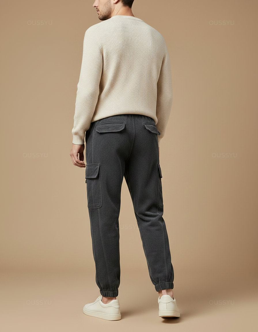 Pantalon Velours Cargo Gris Décontracté Homme Cordon - vue 2