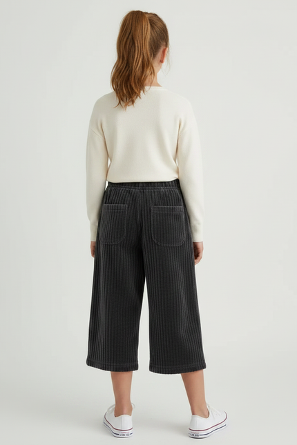 Pantalon Velours Côtelé Ample Gris Fille - Cordé - vue 2