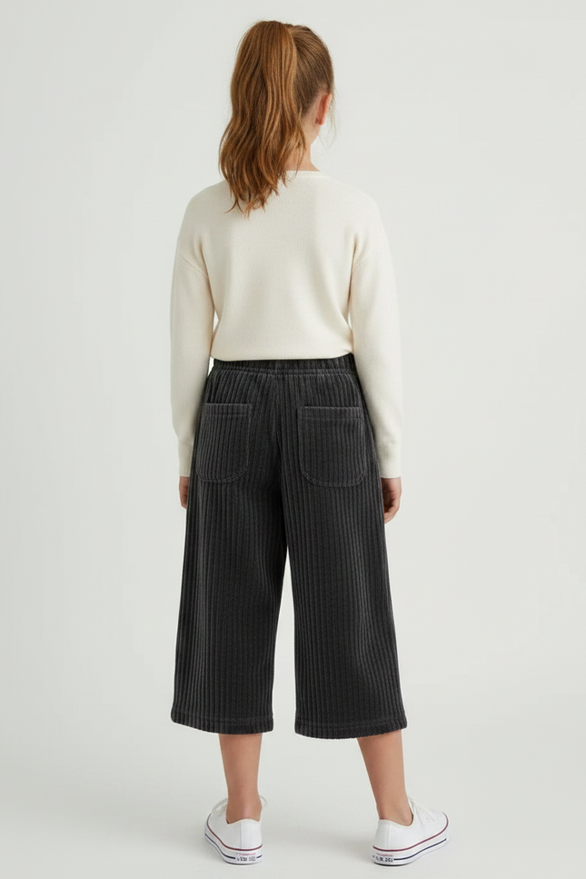 Pantalon Velours Côtelé Ample Gris Fille - Cordé - vue 2
